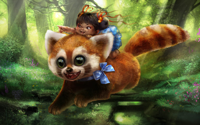 giant red panda digital painting